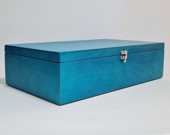 Grote opbergdoos / grote houten kist / houten geschenk- en aandenkendoos / Turquoise doos 16,53 x 9,45 x 4,33 inch