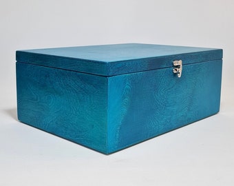 Turquoise Wooden Box / Large Gift Box / Big Storage Box / 13.77 x 9.84 x 5.50 inch