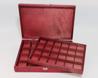 Collection_ Storage Box / 48 Compartment Box / Red Collection Box with Removable Layer / Multiple Compartment Box  / Collection Display Box