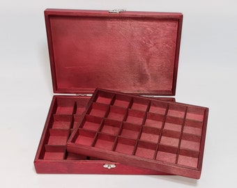 Collection Storage Box / 48 Compartment Box / Red Collection Box with Removable Layer / Multiple Compartment Box  / Collection Display Box