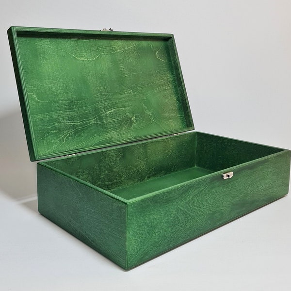 Large Storage Box / Big Wooden Box / Wooden Gift and Keepsake Box / Dark Green Box 16.53 x 9.45 x 4.33 inch