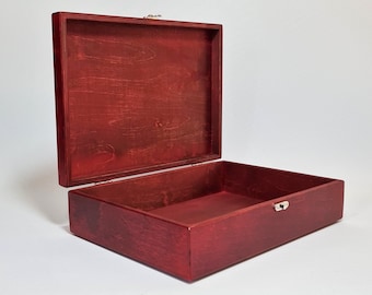 Boîte de taille A4 en bois / Boîte en bois rouge / Boîte de rangement de taille A4 / 12 x 8,66 x 2,95 pouces / Stockage de papier de taille A4 / Boîte cadeau foncée / Boîte cadeau