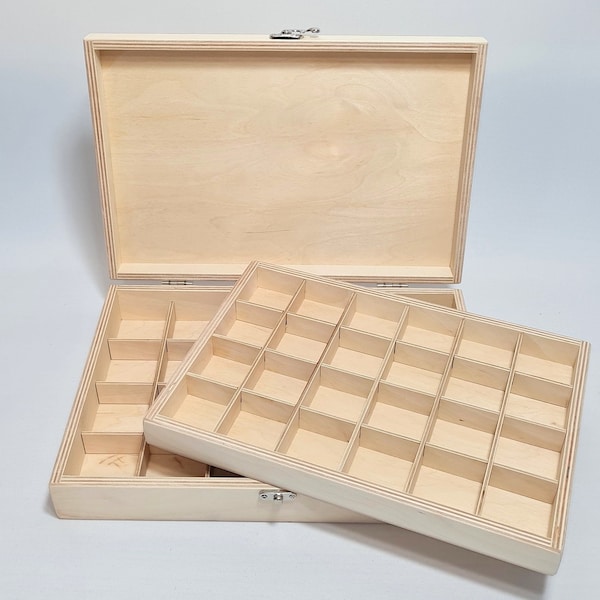 48 Compartment Wooden Collection Box: DIY Jewelry Organizer