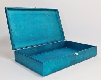 Large Turquoise Wooden Box / Gift Box / Big Storage Box / 16.92 x 9.84 x 2.95 inch