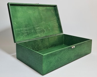 Caja de almacenamiento grande / Caja de madera grande / Caja de regalo y recuerdo de madera / Caja verde oscuro 16,53 x 9,45 x 4,33 pulgadas