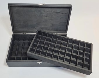 Wooden Storage Box with 100 Compartments / Collection Box with Removable Layer/ Multiple Compartment Box / Ring Box