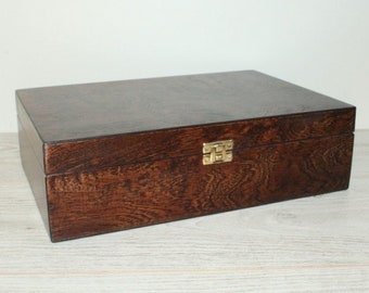 Dark Stained Wooden Keepsake Box: Jewelry Storage (11.61 x 7.87 x 3.35 inch)