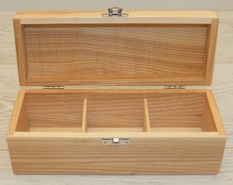 Wooden Tea Box / Keepsake Box / Jewelry Box / 3 Compartments Box / Ash Wood Box / Personalized Box Option / Natural Box / Tea Organizer