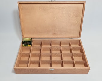 24 Compartment Wooden Tea Box: Light Brown Tea Organizer