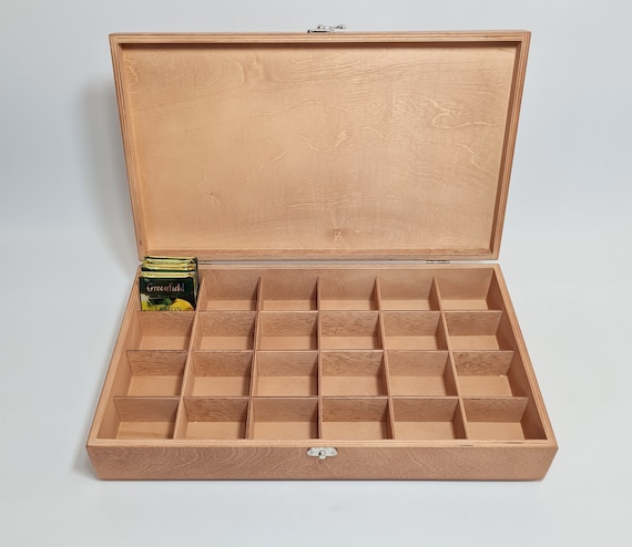 Boîte à thé en bois marron clair 24 compartiments / Boîte de rangement /  Boîte personnalisée / Organisateur de thé -  France