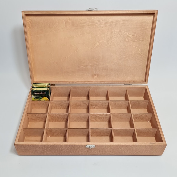 Hellbraun 24 Fächer Holz Tee Box / Aufbewahrungsbox / Personalisierte Box / Tee Organizer