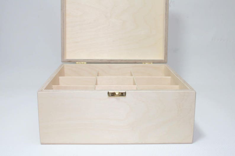 Wooden Box for DIY Projects / 9 Compartment Box / Unfinished Wooden Box 9.64 x 9.64 x 4.33 inch other dimensions available image 3