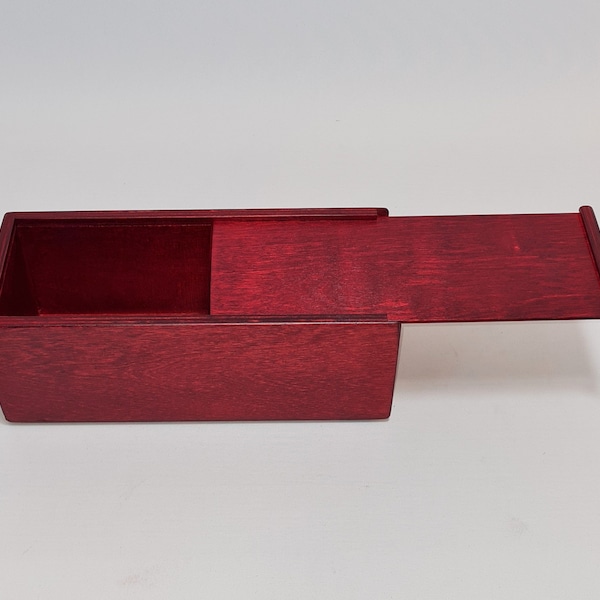 Wooden Box with a Slide Lid / 3.54x3.54x9.84 inches / Red Box / Keepsake Box / Storage Box