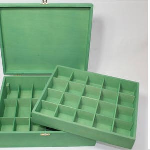 Large Wooden Storage Box / Green Collection Box with Removable Compartment / Large Plywood Box / Big Collection Box / Collection Display Box