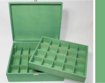 Large Wooden Storage Box / Green Collection Box with Removable Compartment / Large Plywood Box / Big Collection Box / Collection Display Box