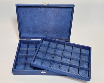 Collection Display Box / 48 Compartment Box / Blue Collection Box with Removable Layer / Multiple Compartment Box / Jewelry Box