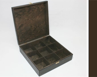 9 Compartment Box / Wooden Storage Box / Collection Box / Wooden Keepsake Box / Dark Brown Box / Storage Box / Gift Box / Dark Wood Box