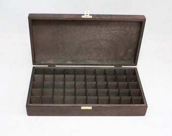 50 Compartments Box / Keepsake Box / Storage Box / Keepsake Box / Dark Brown Wood Box / Collection Storage Box