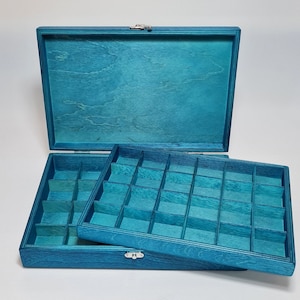 Turquoise_ Collection Box with Removable Layer / Collection Storage Box / 48 Compartment Box / Collection Display Box