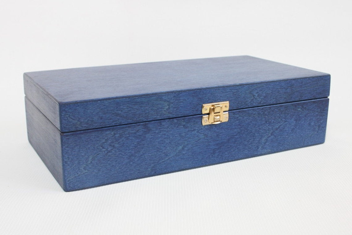 Wooden Gift Box / Wooden 8 Compartments Box / Blue Wooden Box - Etsy