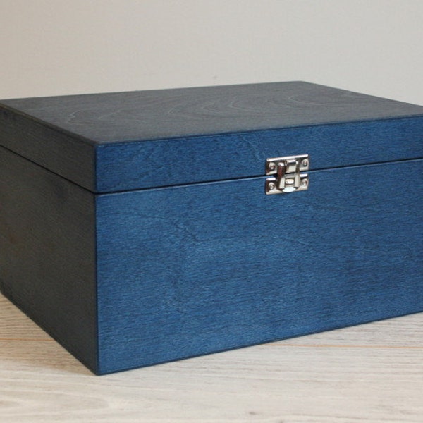 Blue Wooden Box / Gift Box / Keepsake Box / Storage Box 9.05 x 5.90 x 4.72 inch