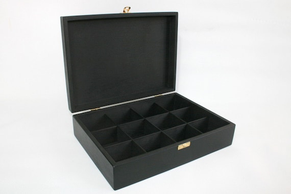Black 12 Compartments Wooden Tea Box / Black Box / Storage Box / Jewelry Box  / Keepsake Box / Personalized Box Option / Tea Organizer -  Sweden