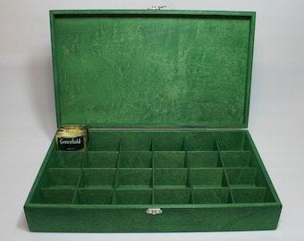 24 Compartments Dark Green Wooden Tea Box / Tea Organizer / Personalized Box Option