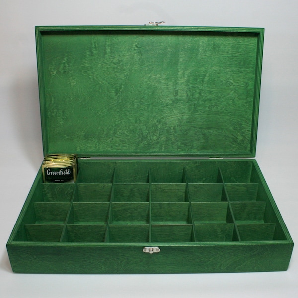 Boîte à thé en bois vert foncé à 24 compartiments / organisateur de thé / option de boîte personnalisée