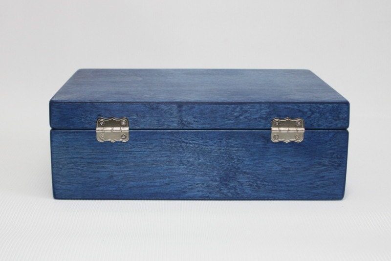 Blue Compartment Box / 6 Compartment Box / Wooden Keepsake Box | Etsy