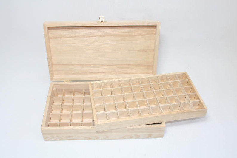 Wooden Storage Box with 100 Compartments / Collection Box with Removable Layer/ Large Ash Wood Box / Multiple Compartment Box / Ring Box image 1