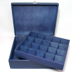 Large Wooden Storage Box / Dark Blue Collection Box with Removable Layer / Large Plywood Box / Big Collection Box / Collection Display Box