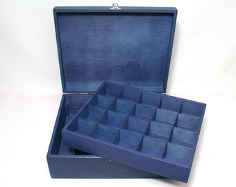 Caja de almacenamiento de madera grande / Caja de colección azul oscuro con capa extraíble / Caja de madera contrachapada grande / Caja de colección grande / Caja de exhibición de colección