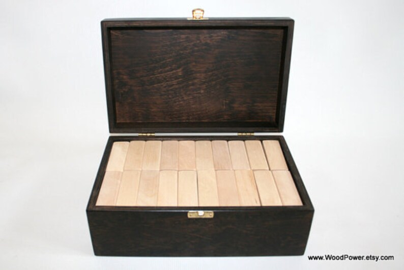 Set of 100 Blocks in Dark Brown Wooden Box EXPRESS shipping Wedding Guest Book Wedding Block Tower