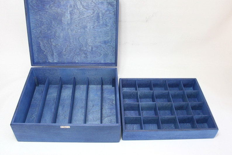 Large Wooden Storage Box / Navy Blue Collection Box With Etsy