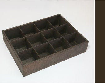 Dark Brown Plywood Collection Display Box: 12 Compartment Storage