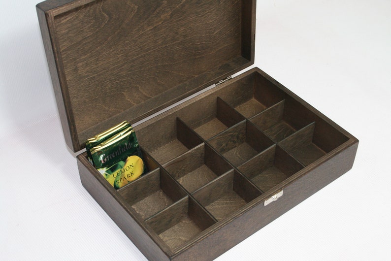 12 Compartments Wooden Tea Box / Dark Brown Box / Storage Box Etsy