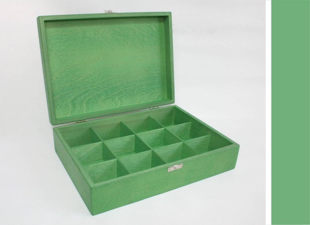 Green Wooden Tea Box: 12 Compartment Keepsake Jewelry Box - Etsy