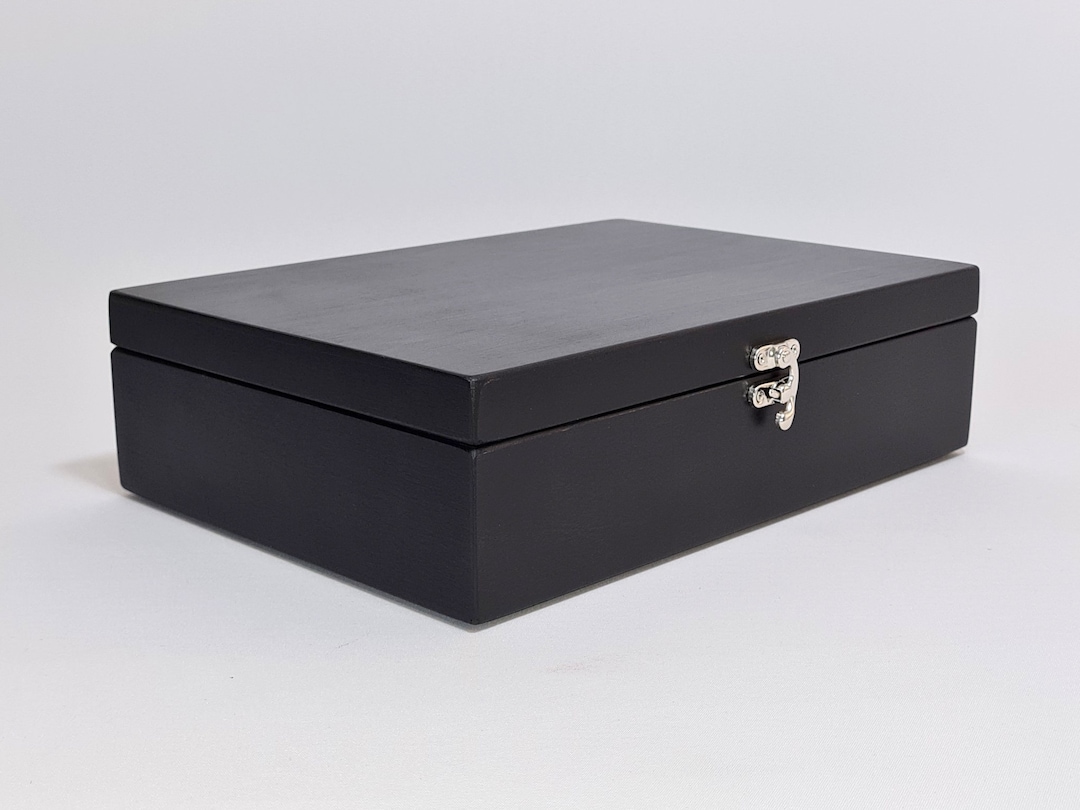 Black Box / Black Wooden Keepsake Box / Wooden Jewelry Box / Wooden