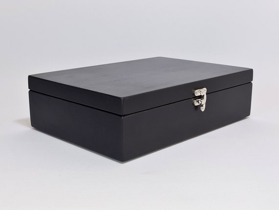 dedoot Caja de madera grande de recuerdo, caja decorativa negra de madera,  caja de madera vintage hecha a mano, caja grande de madera con cerradura