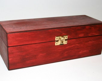 Red Storage Box / 3 Compartments Wooden Box / Wooden Keepsake Box / Jewelry Box / Red Box / Collection Box