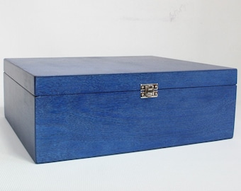 Blauwe houten kist / grote geschenkdoos / grote opbergdoos / blauwe opbergdoos / Baby Shower Box 13,77 x 9,84 x 5,50 inch