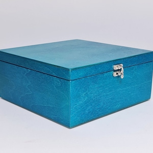 Turquoise Stained Plywood Box: Personalized Storage Box (10x10x5 inches)