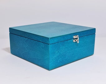 Wooden Box / 10x10x5 inches / Storage Box / Turquoise Box / Gift Box / Plywood Box / Personalized Box Option