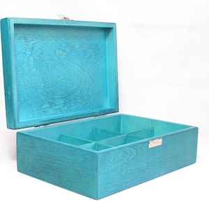 Turquoise 6 Compartment Box / Wooden Keepsake Box / Jewelry Box / Tea Storage Box