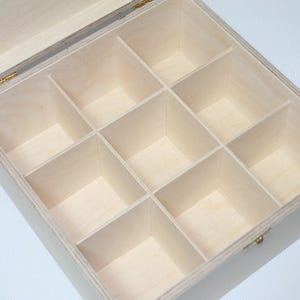 Wooden Box for DIY Projects / 9 Compartment Box / Unfinished Wooden Box 9.64 x 9.64 x 4.33 inch other dimensions available image 2