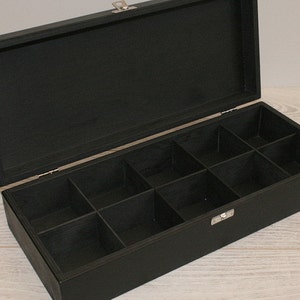 Boîte en bois noire 10 compartiments/boîte de collection/boîte souvenir/boîte à bijoux/boîte de rangement/option boîte personnalisée
