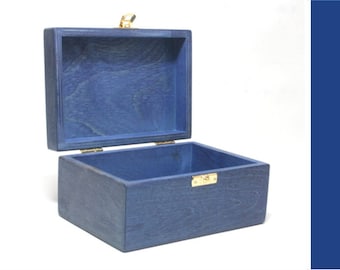 Blue Stained Wooden Gift Box: Baby Shower Keepsake (6x4x3 inches)