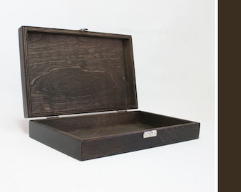 Ciemnobrązowe drewniane pudełko na pamiątki / Pudełko na prezent / Pudełko do przechowywania / Ciemnobrązowe pudełko ze sklejki 10 x 7,5 x 1,8 cala / Pudełko na prezent na książkę / Pudełko do przechowywania książek