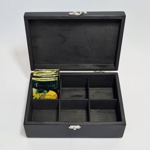 6 vakken houten sieradendoos / zwarte houten theedoos / houten aandenkendoos / opbergdoos multiplex / optie gepersonaliseerde doos / opberger