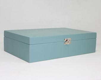 Light Blue Wooden Gift Box / Keepsake Box / Jewelry Box / Storage Box / Plywood Box 11.22 x 7.08 x 2.95 inch